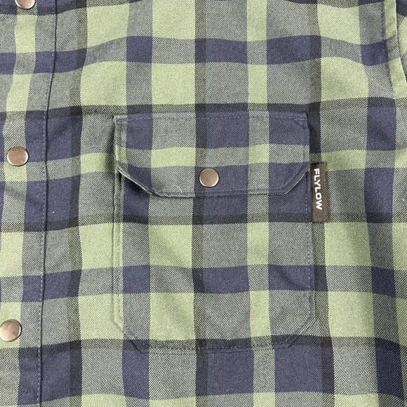 Flylow Shirt Mens Large Green Blue Plaid Snap Button Front Long Sleeve Pockets - Picture 2 of 8